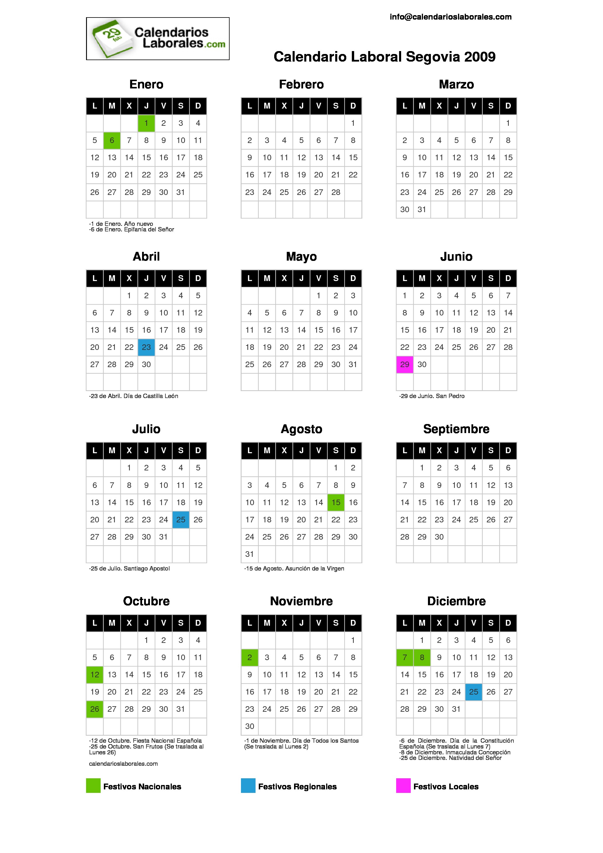 Calendario Laboral Segovia 2009 calendario laboral segovia 2009