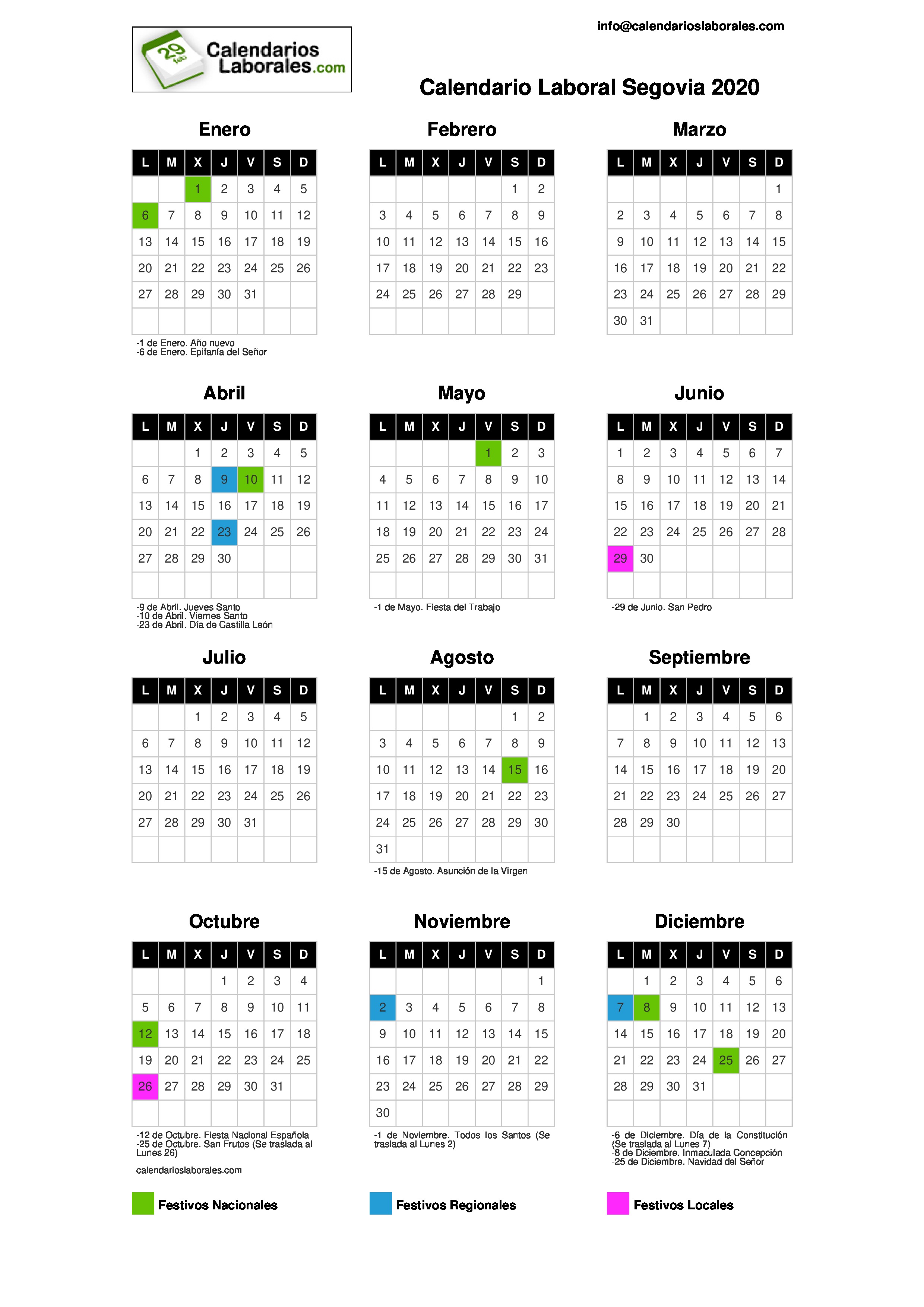 Calendario Laboral Segovia 2020 calendario laboral construccion segovia