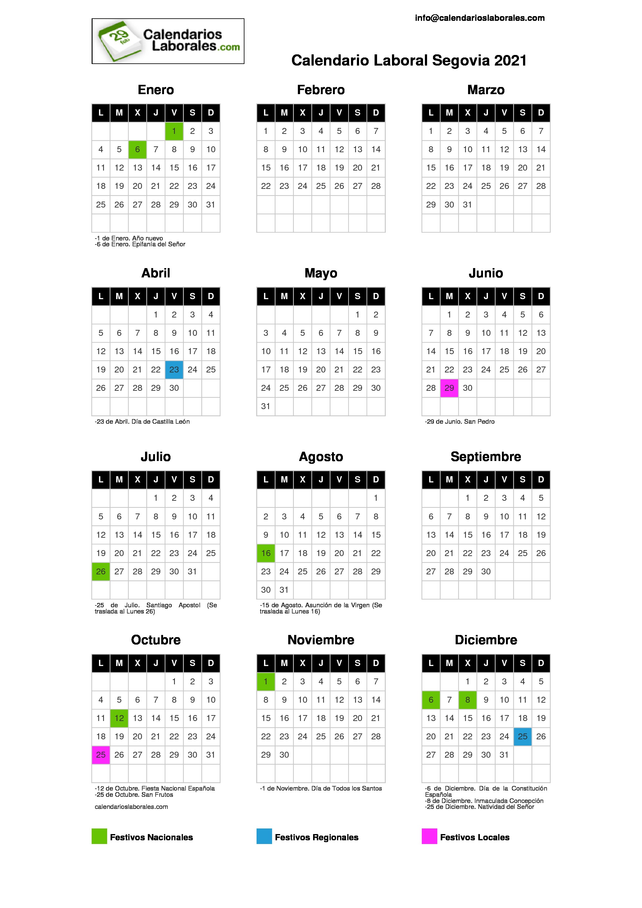 Calendario Laboral Segovia 2021 calendario laboral segovia 2021