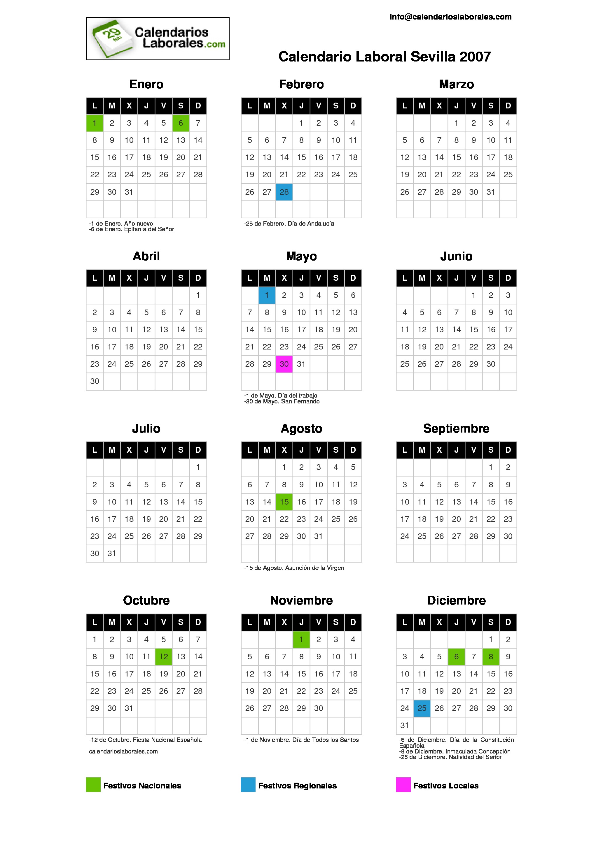 Calendario Laboral Sevilla 2007 calendario laboral 2007 sevilla