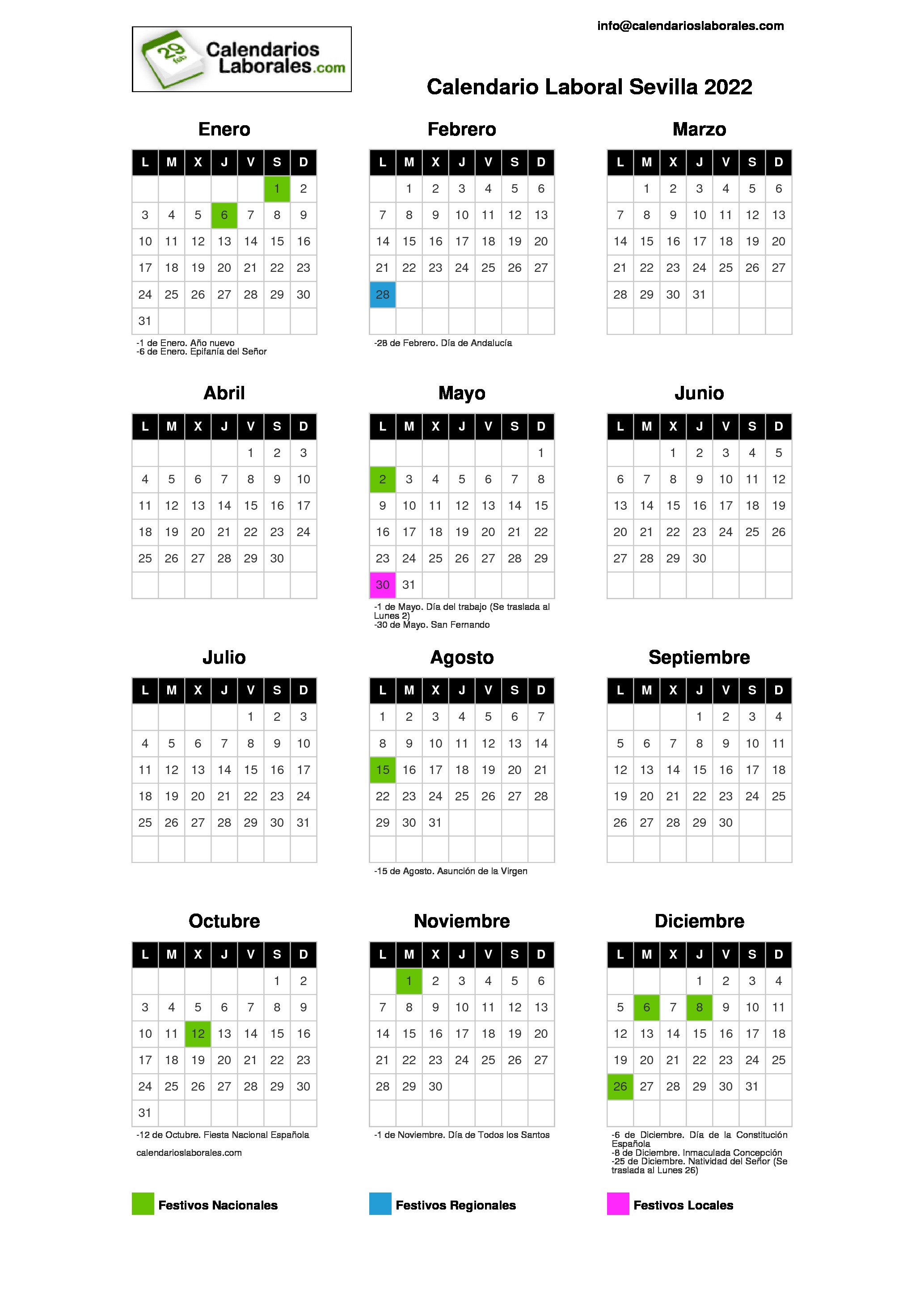 Calendario Laboral Sevilla 2022