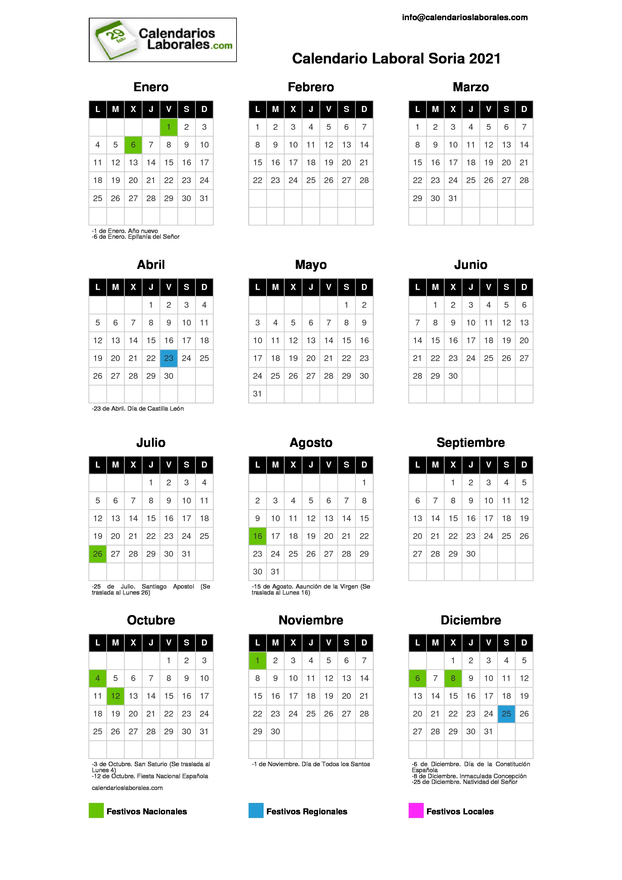 Calendario Laboral Soria 2021 calendario laboral 2021 soria