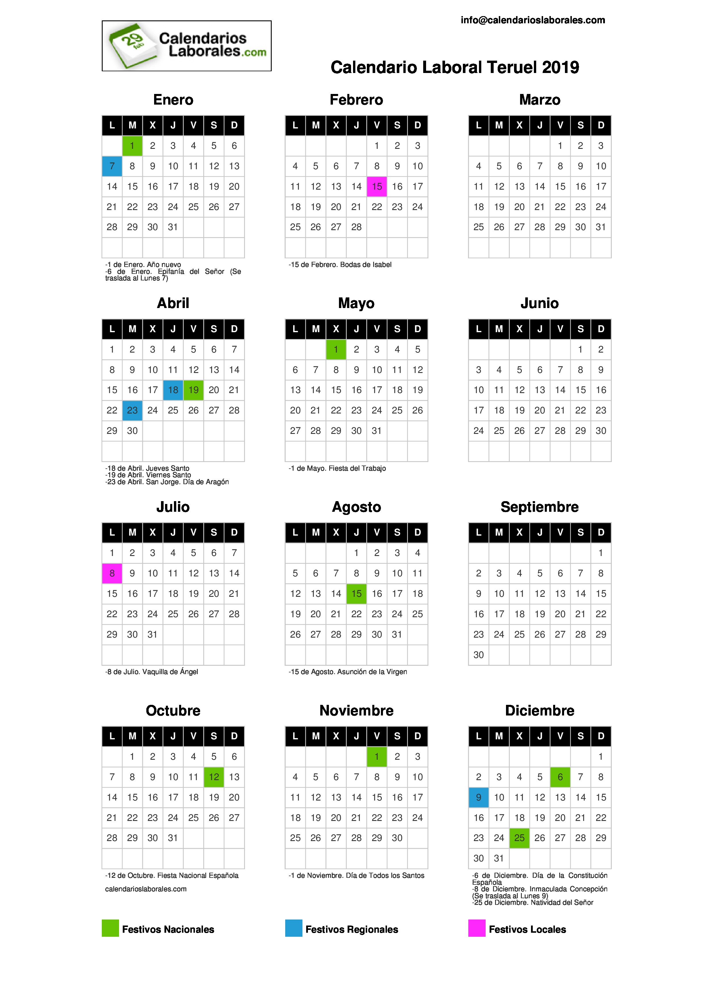 Calendario Laboral Teruel 2019 calendario laboral 2021 teruel