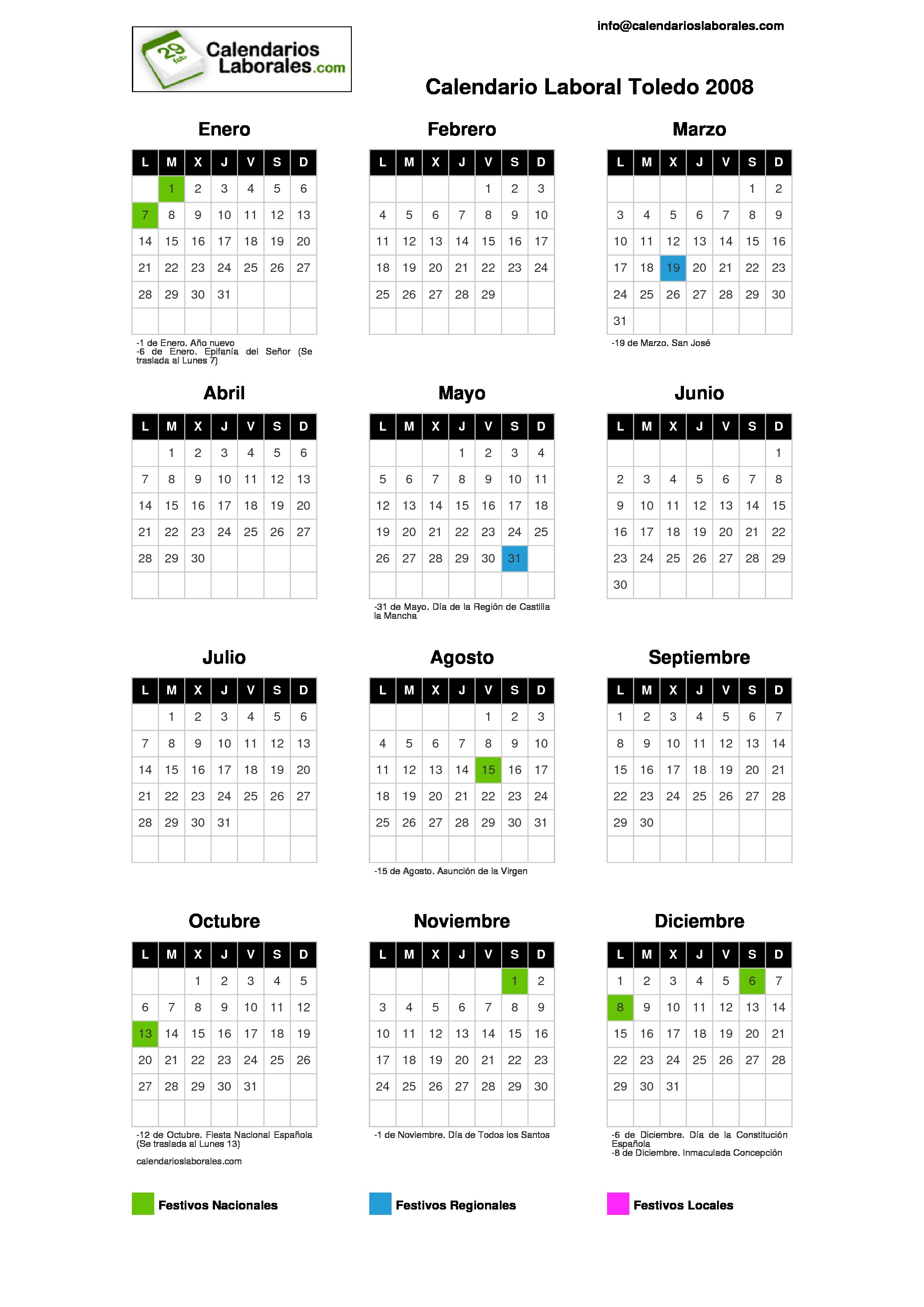 Calendario Laboral Toledo 2008 calendario noviembre diciembre 2008