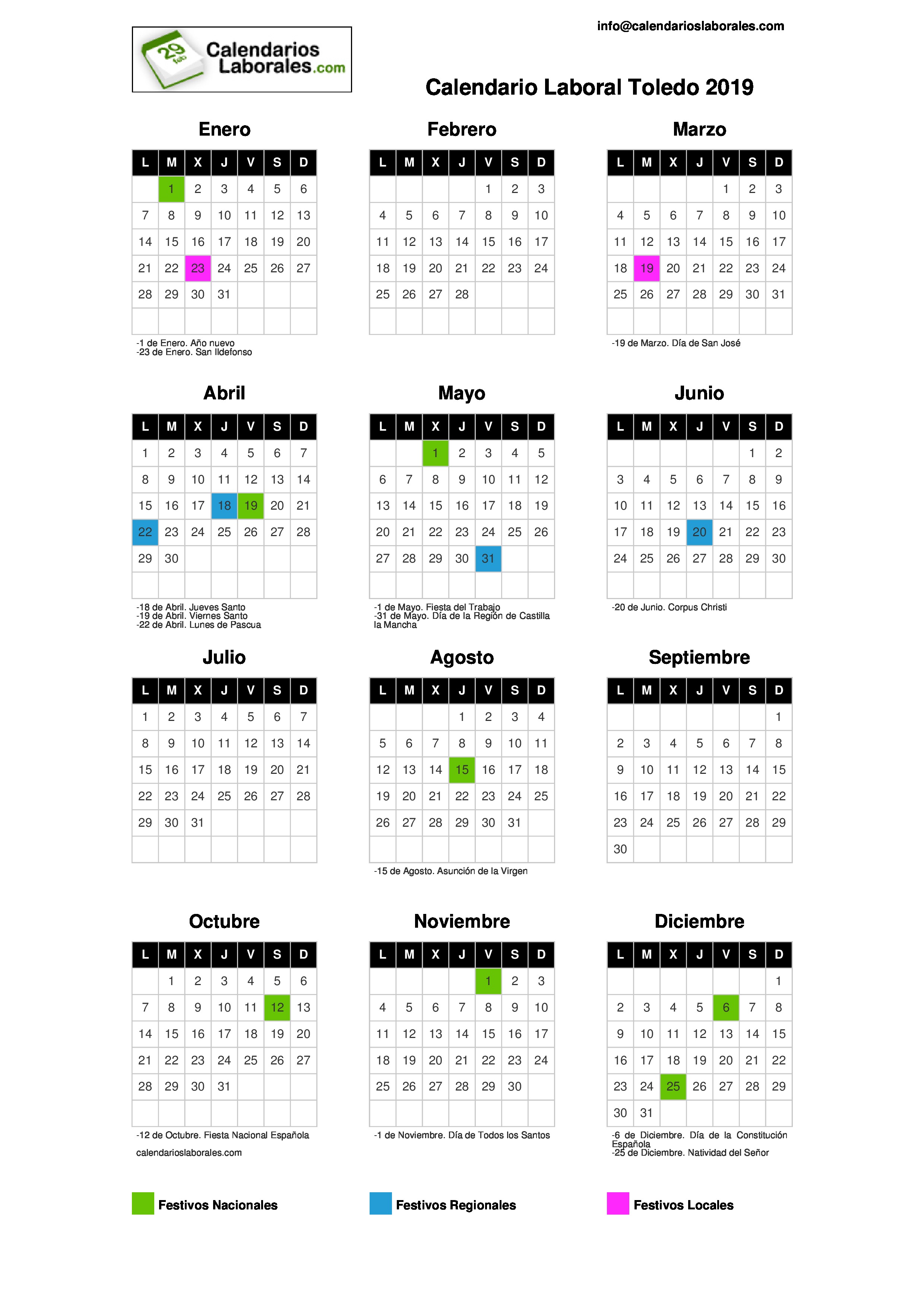 Calendario Laboral Toledo 2019 calendario laboral 209