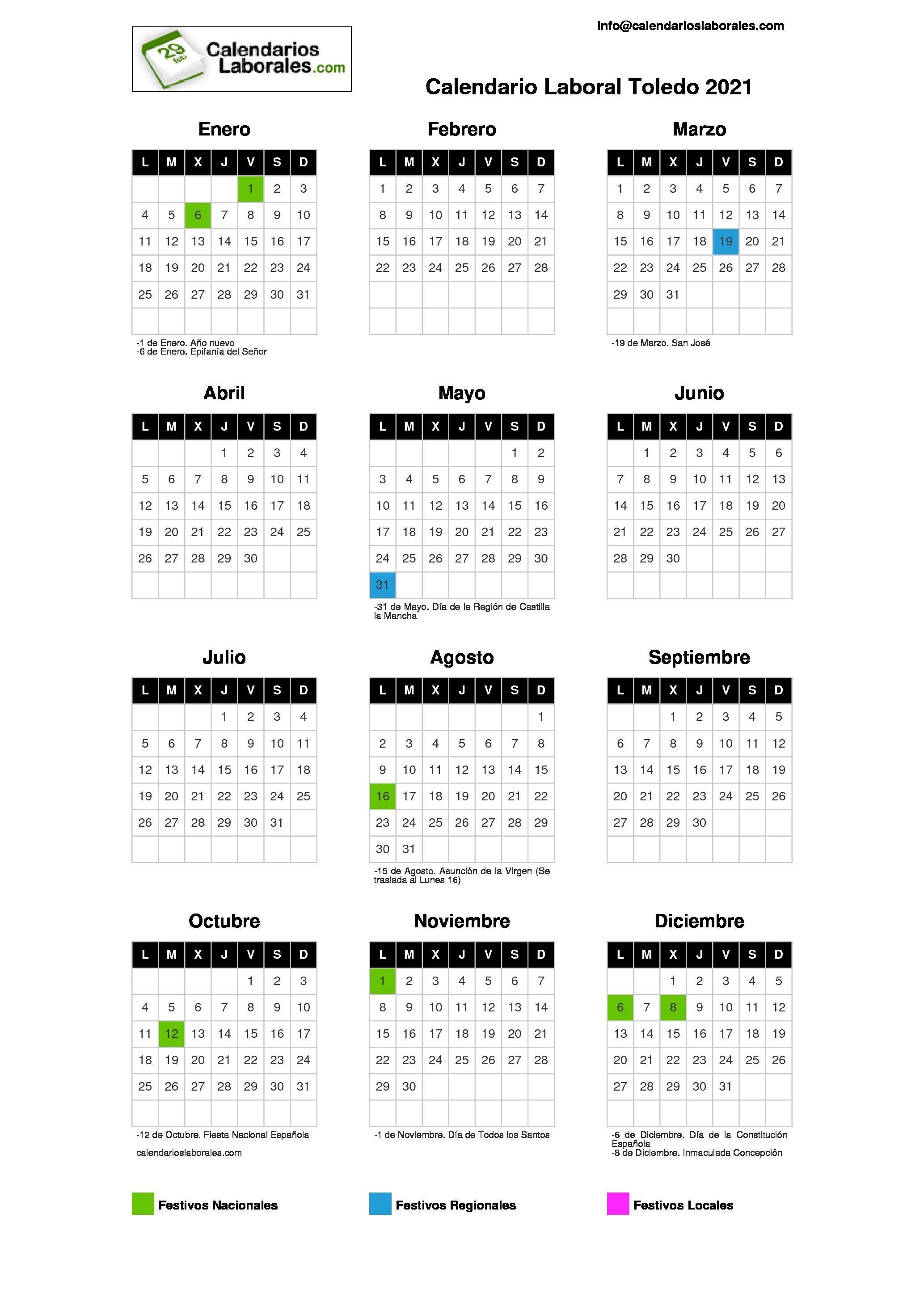 Calendario Laboral Toledo 2021 calendario laboral 2021 talavera de la reina