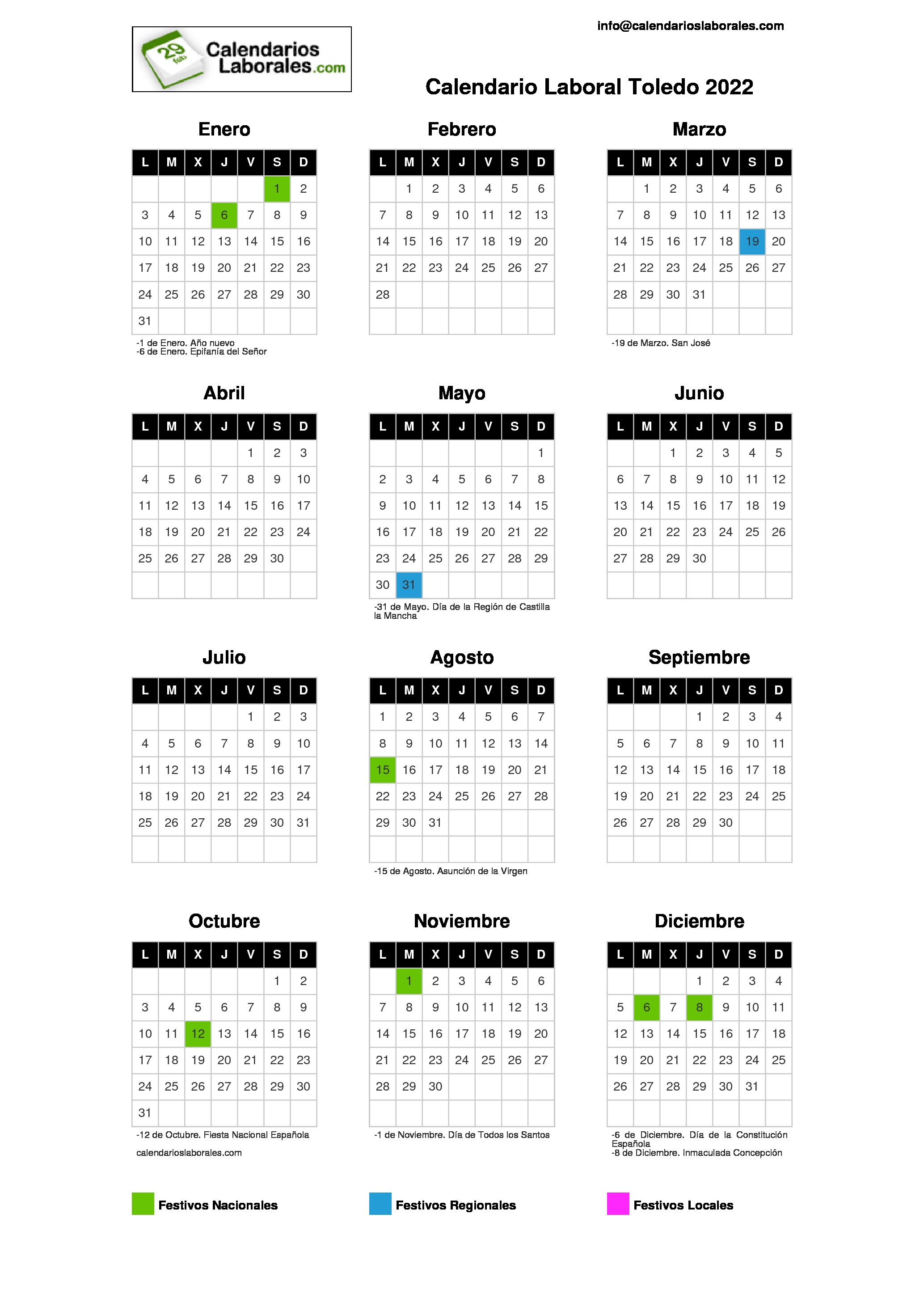 Calendario Laboral Toledo 2022