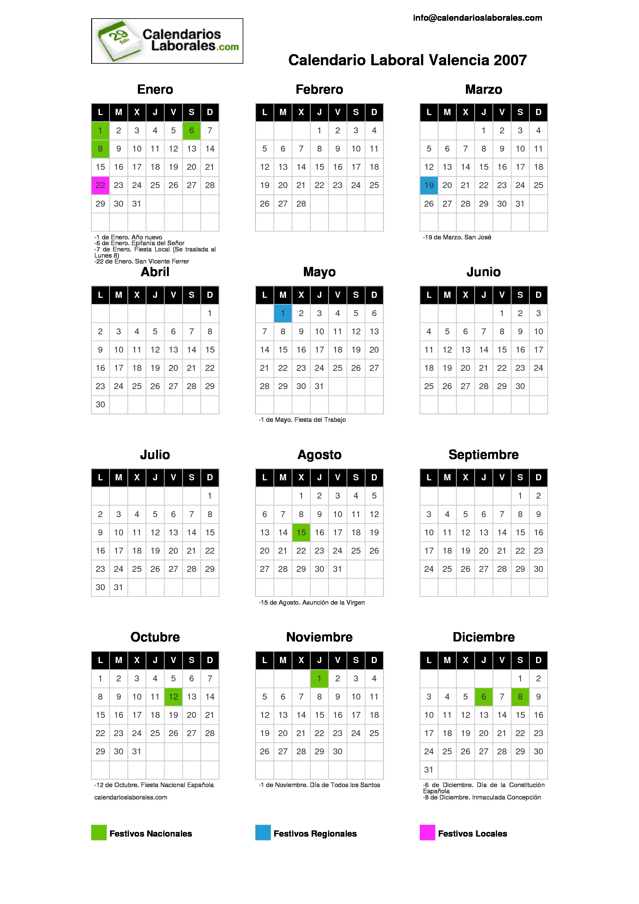 Calendario Laboral Valencia 2007 calendario laboral valencia 2007