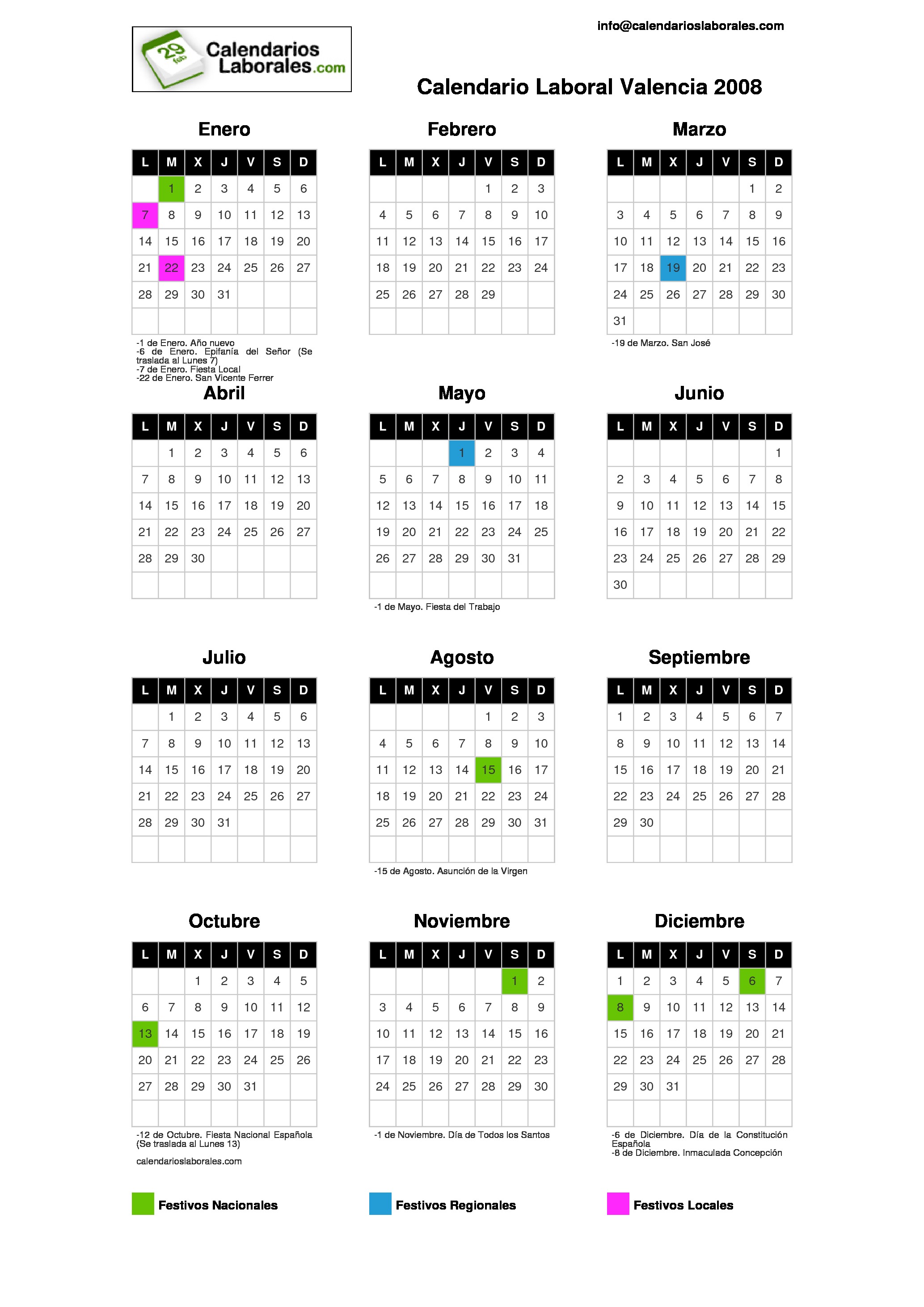 Calendario Laboral Valencia 2008 calendario laboral valencia 2008
