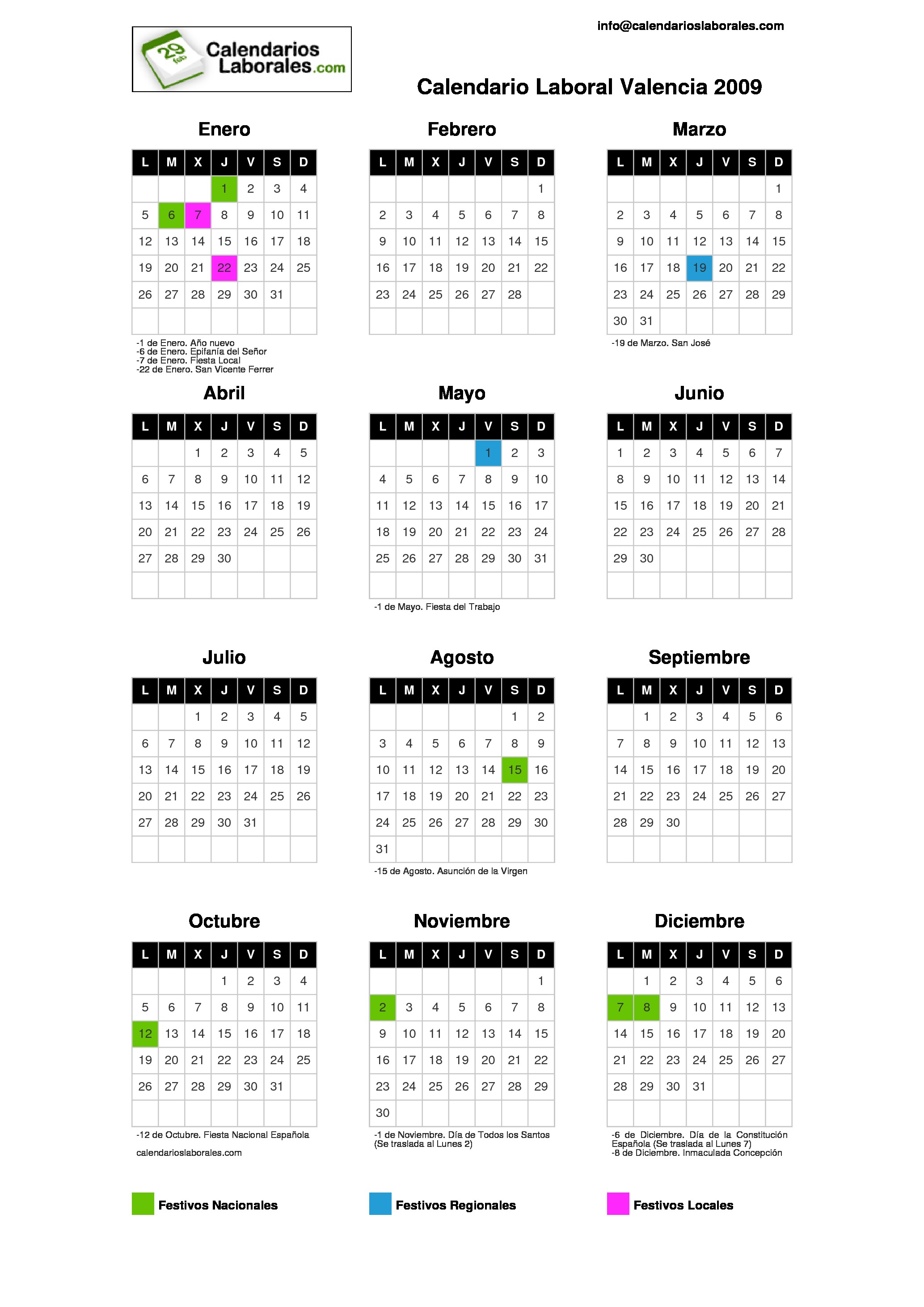 Calendario Laboral Valencia 2009 calendario laboral 2009 valencia