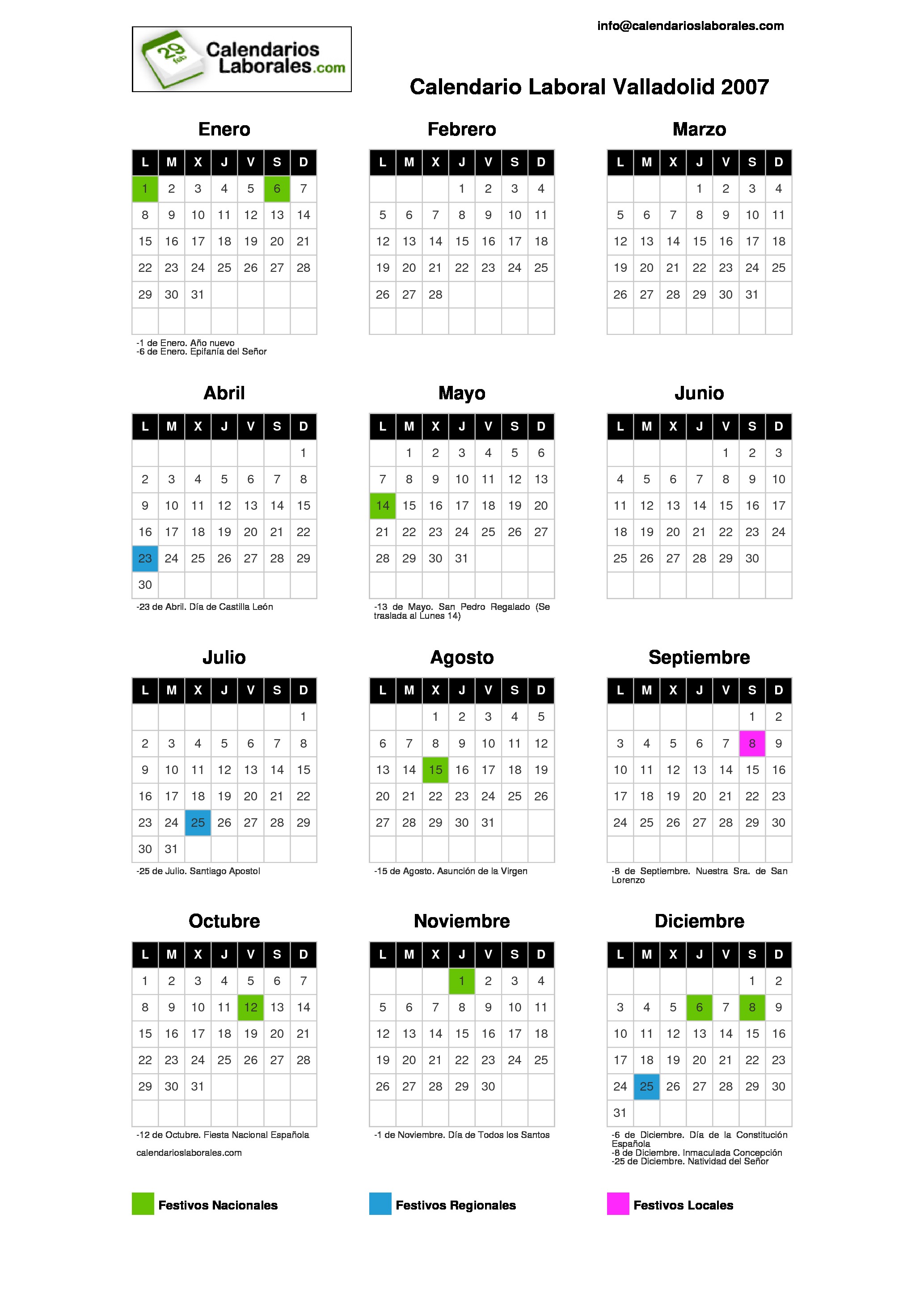Calendario Laboral Valladolid 2007 calendario laboral 2007 castilla y leon