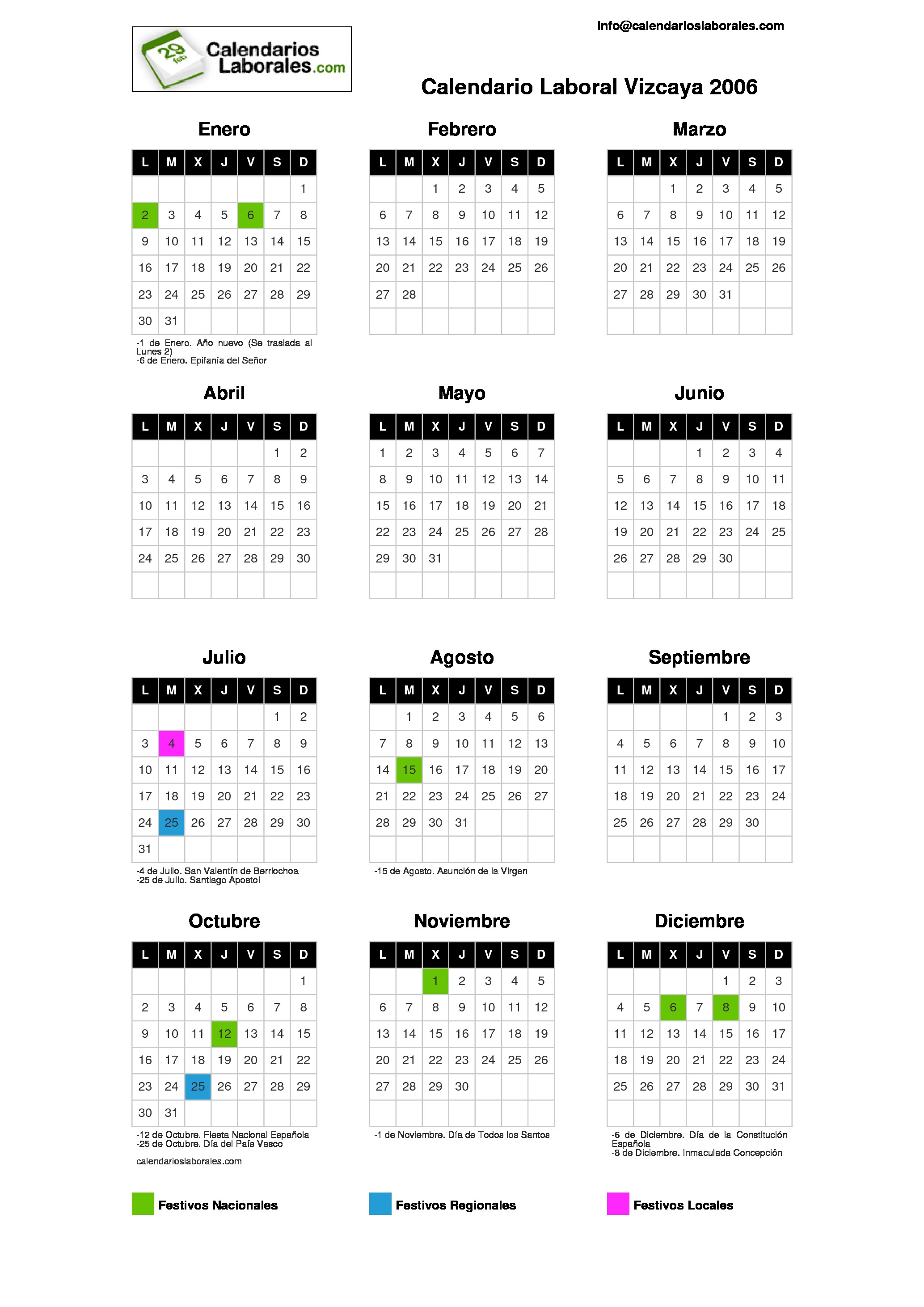Calendario Laboral Vizcaya 2006 calendario laboral 2006 pais vasco
