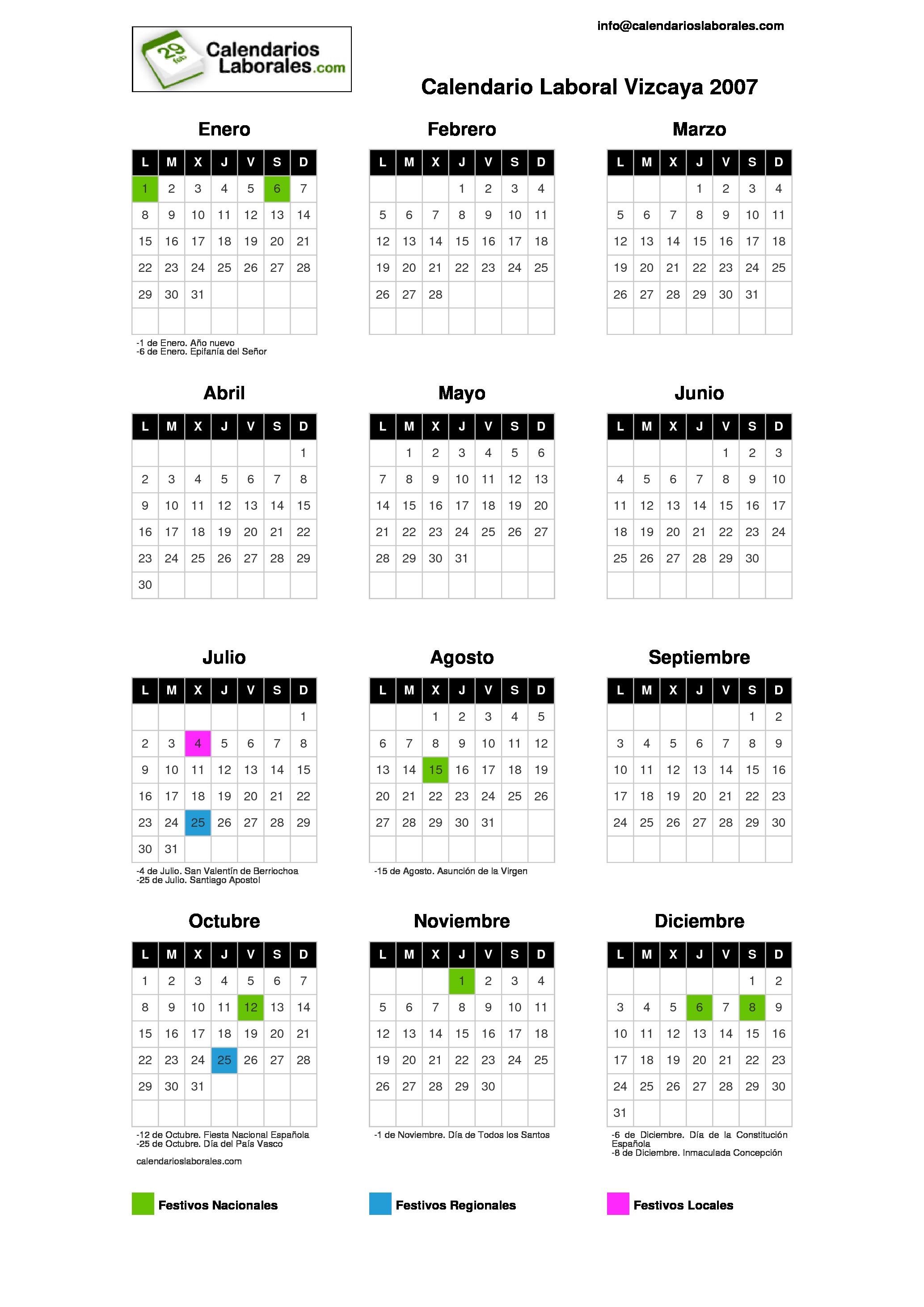 Calendario Laboral Bizkaia 2005