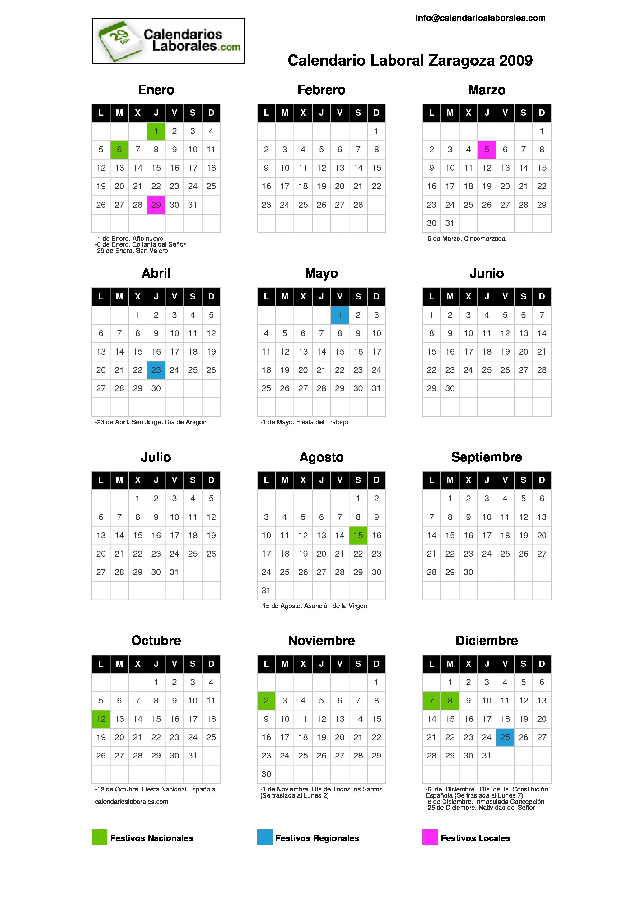 Calendario Laboral Zaragoza 2009 calendario laboral 2009 aragon